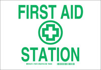 image of Brady B-120 Rectangle White First Aid Sign - 7 in Width x 10 in Height - 73676