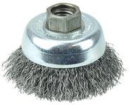 image of Weiler Wolverine Steel Cup Brush - Threaded Arbor Attachment - 3 in Diameter - 5/8 in-11 UNC Center Hole - 0.014 in Bristle Diameter - 36231