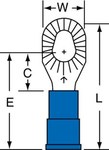 image of 3M Scotchlok MNG14-610RX Blue Butted Nylon Plastic Butted Ring Terminal - 1.02 in Length - 0.34 in0.34 in Wide - 0.17 in Max Insulation Outside Diameter - 0.09 in Inside Diameter - #6 Stud - 58980