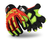 image of HexArmor GGT5 Mud Grip GGT5 High-Visibility Red/Yellow/Black 10 Synthetic Cut and Sewn Cut-Resistant Gloves - ANSI A8 Cut Resistance - PVC Dotted Palm Coating - 4021X