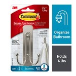 image of 3M Command BATH36-SN-ES Satin Nickel Double Bath Hook - 2.35 in Width x 4.03 in Length