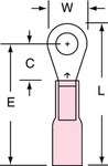image of 3M Scotchlok MH18-8R/LK Red Brazed Ring Terminal - 1 in Length - 0.31 in0.31 in Wide - 0.07 in Inside Diameter - #8 Stud - 06349
