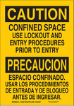 image of Brady B-555 Aluminum Rectangle Yellow Confined Space Sign - 7 in Width x 10 in Height - Language English / Spanish - 125355