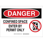 image of Brady B-120 Fiberglass Reinforced Polyester Rectangle White Confined Space Sign - 10 in Width x 7 in Height - 87674