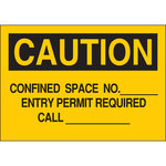 image of Brady B-302 Polyester Rectangle Yellow Confined Space Sign - 14 in Width x 10 in Height - Laminated - 84007