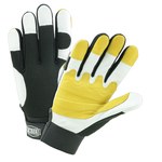 image of West Chester Ironcat 86555 Black/Yellow/White Large Grain Goatskin Leather/Spandex Work Gloves - 8.75 in Length - 86555/L