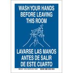image of Brady B-555 Aluminum Rectangle Blue Personal Hygiene Sign - 7 in Width x 10 in Height - Language English / Spanish - 47658