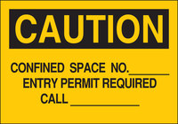 image of Brady B-302 Polyester Rectangle Yellow Confined Space Sign - 10 in Width x 7 in Height - Laminated - 84006