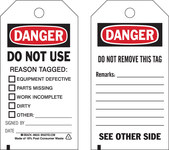 image of Brady 86533 Black / Red on White Polyester Equipment Safety Tag - 3 in Width - 5 3/4 in Height - B-851