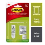 image of 3M Command 17205-ES White Picture Hanging Strips - 5/8 in Width x 1.813 in Length