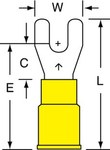 image of 3M Scotchlok MNG10-6FX Yellow Non-Locking Butted Nylon Butted Fork & Spade Terminal - 1.03 in Length - 0.38 in Wide - 0.38 in Fork Width - 0.25 in Max Insulation Outside Diameter - 0.135 in Inside Dia