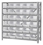 image of Quantum Storage 1839-104 400 lb Clear Gray Steel Fixed Rack - 36 in Overall Length - 39 in Height - 30 Bins - Bins Included - 17321
