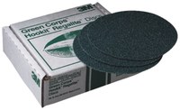 image of 3M Green Corps Green Corps Hookit Regalite 750U Coated Aluminum Oxide Green Hook & Loop Disc - Paper Backing - E Weight - 100 Grit - Fine - 8 in Diameter - 00520