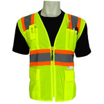 image of Global Glove Frogwear High-Visibility Vest GLO-003/LG - Size Large - Fluorescent Lime/Orange - GLO-003 LG