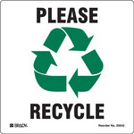 image of Brady B-7569 Vinyl Square White Recycle & Environment Sign - 5 in Width x 5 in Height - 20642FLS