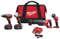 image of Milwaukee M18 Lithium-Ion (Li-ion) 4-Tool Combo Drill Kit - 4 Orbit - 2696-24