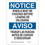 image of Brady B-555 Aluminum Rectangle White Wheel Chock Sign - 10 in Width x 14 in Height - Language English / Spanish - 125088