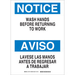 image of Brady B-120 Fiberglass Reinforced Polyester Rectangle White Personal Hygiene Sign - 14 in Width x 10 in Height - Language English / Spanish - 87714