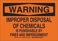 image of Brady B-555 Aluminum Rectangle Orange Chemical Disposal Sign - 14 in Width x 10 in Height - 126573