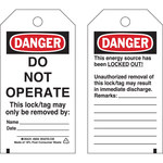image of Brady 65407 Black / Red on White Cardstock Lockout / Tagout Tag - 3 in Width - 5 3/4 in Height - B-853