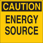 image of Brady Indoor/Outdoor Vinyl Lockout Sign 60162 - Printed Text = CAUTION ENERGY SOURCE - Unitized - English - 2 in Width - 2 in Height - 754476-60162