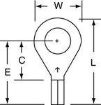 image of 3M Scotchlok MU18-6RHT/SX Red Butted Non-Insulated Butted Ring Terminal - 0.6 in Length - 0.25 in0.25 in Wide - 0.07 in Inside Diameter - #6 Stud - 58955