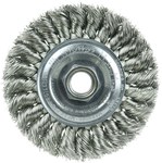 image of Weiler 13113 Wheel Brush - 4 in Dia - Knotted - Standard Twist Stainless Steel Bristle