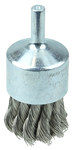 image of Weiler Wolverine Stainless Steel Cup Brush - Unthreaded Stem Attachment - 1 in Diameter - 0.014 in Bristle Diameter - 36289