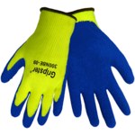 image of Global Glove Gripster 300NBE Blue/High-Visibility Yellow Large Polyester Work Gloves - Rubber Palm Only Coating - 300NBE LG/LG