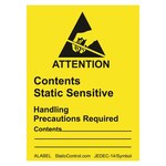 image of SCS Black on Yellow Square Static Warning Label - 1-7/8 in Width - 2-1/2 in Height - SCS ALABEL