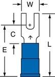image of 3M Scotchlok MNG14-4FB/SK Blue Locking Butted Nylon Butted Fork & Spade Terminal - 0.86 in Length - 0.25 in Wide - 0.25 in Fork Width - 0.17 in Max Insulation Outside Diameter - 0.09 in Inside Diamete