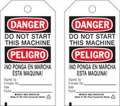 image of Brady 86525 Black / Red on White Polyester Equipment Safety Tag - 3 in Width - 5 3/4 in Height - B-851