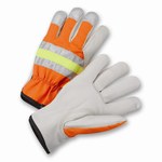 image of West Chester HVO990K Fluorescent Orange Large Grain Cowhide Leather/Nylon/Polyester Driver's Gloves - Keystone Thumb - 9.75 in Length - HVO990K/L