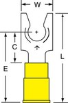 image of 3M Scotchlok MV10-6FBK Yellow Locking Brazed Vinyl Brazed Fork & Spade Terminal - 1.03 in Length - 0.32 in Wide - 0.32 in Fork Width - 0.25 in Max Insulation Outside Diameter - 0.135 in Inside Diamete