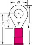 image of 3M Scotchlok MV18-14R/SK Red Brazed Vinyl Brazed Ring Terminal - 1.08 in Length - 0.47 in0.47 in Wide - 0.07 in Inside Diameter - 1/4 in Stud - 01056