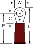 image of 3M Scotchlok MNG18-6R/SK Red Butted Nylon Butted Ring Terminal - 0.79 in Length - 0.25 in0.25 in Wide - 0.07 in Inside Diameter - #6 Stud - 16163