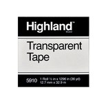 image of 3M Highland 5910 Clear Office Tape - 1/2 in Width x 1296 in Length - 2 mil Thick - 07442