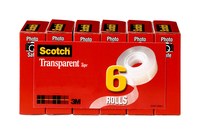 image of 3M Scotch 600-6PK Clear Box Sealing Tape - 3/4 in Width x 36 yd Length - 2.3 mil Thick - 96784