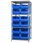 image of Akro-Mils Akrobin AS3679293 Fixed Shelving System - Steel - 4 Shelves - 12 Bins - AS3679293 BLUE