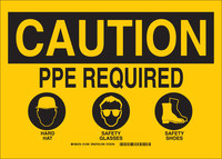 image of Brady B-401 Polystyrene Rectangle Yellow PPE Sign - 14 in Width x 10 in Height - 131960