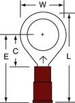image of 3M Scotchlok MNG18-38RX Red Butted Nylon Butted Ring Terminal - 1.12 in Length - 0.56 in0.56 in Wide - 0.07 in Inside Diameter - 3/8 in Stud - 58946