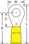 image of 3M Scotchlok MVU10-14R/SX Yellow Butted Vinyl Butted Ring Terminal - 1.26 in Length - 0.53 in0.53 in Wide - 0.135 in Inside Diameter - 1/4 in Stud - 58825