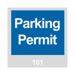 image of Brady 96230 Blue / White on Gray Square Vinyl Parking Permit Label - 3 in Width - 3 in Height - Print Number(s) = 101 to 200 - 754476-96230