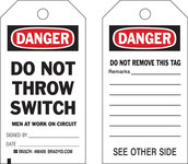 image of Brady 86693 Black / Red on White Cardstock Equipment Safety Tag - 4 in Width - 7 in Height - B-853