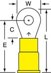 image of 3M Scotchlok MV10-6RX Yellow Brazed Vinyl Brazed Ring Terminal - 1.03 in Length - 0.38 in0.38 in Wide - 0.135 in Inside Diameter - #6 Stud - 58756