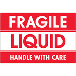 image of Tape Logic DL2165 Glass/Liquid Labels - 2 in x 3 in - Semi-Gloss Coated Paper - Red/White - 11194
