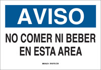 image of Brady B-555 Aluminum Rectangle White No Food & Beverage Sign - 10 in Width x 7 in Height - Language Spanish - 38368