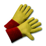 image of West Chester 6000 Brown/Off-White Large Grain, Split Cowhide Welding Glove - Wing Thumb - 12 in Length - 6000/L