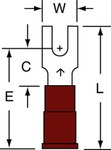 image of 3M Scotchlok MNG18-4FB/SK Red Locking Butted Nylon Butted Fork & Spade Terminal - 0.84 in Length - 0.25 in Wide - 0.25 in Fork Width - 0.145 in Max Insulation Outside Diameter - 0.07 in Inside Diamete