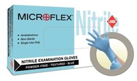 image of Microflex High Five N85 Blue Large Powder Free Disposable Gloves - Medical Exam Grade - Rough Finish - 4 mil Thick - N853